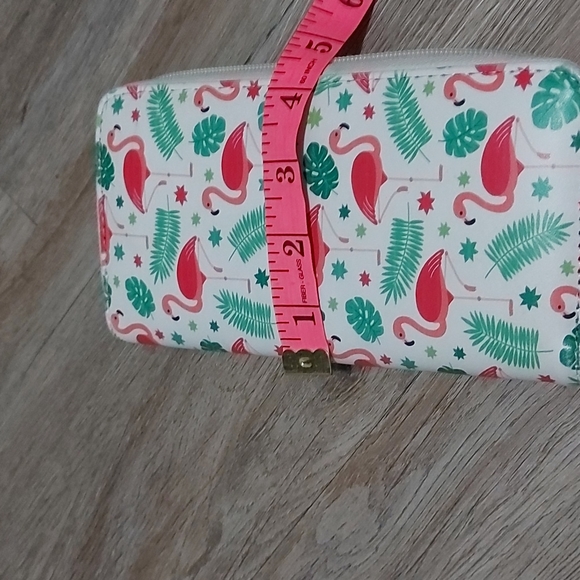 Flamingo pattern zippered wallet, green/pink color - Picture 4 of 5
